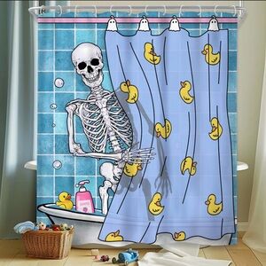Playful Skeleton and Duck Shower Curtain - Blue